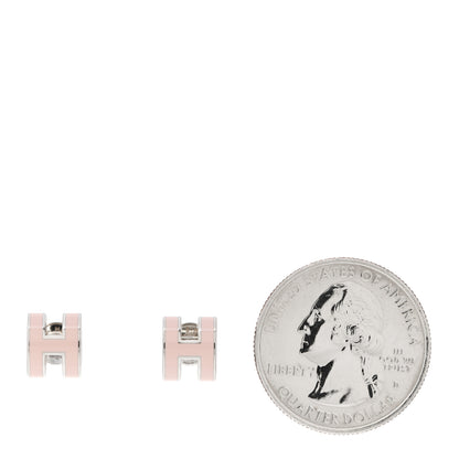 Hermes Palladium Lacquered Mini Pop H Earrings Rose Dragee 2 of 6