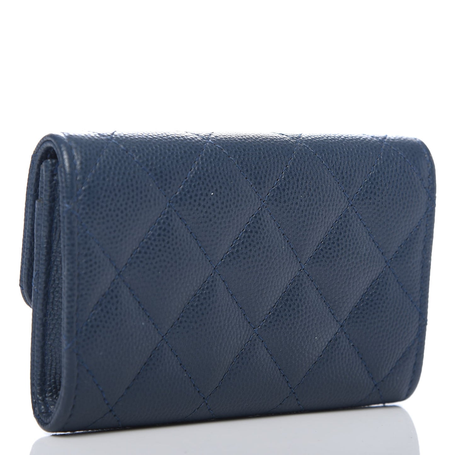 Caviar Quilted Flap Card Holder Navy Blue