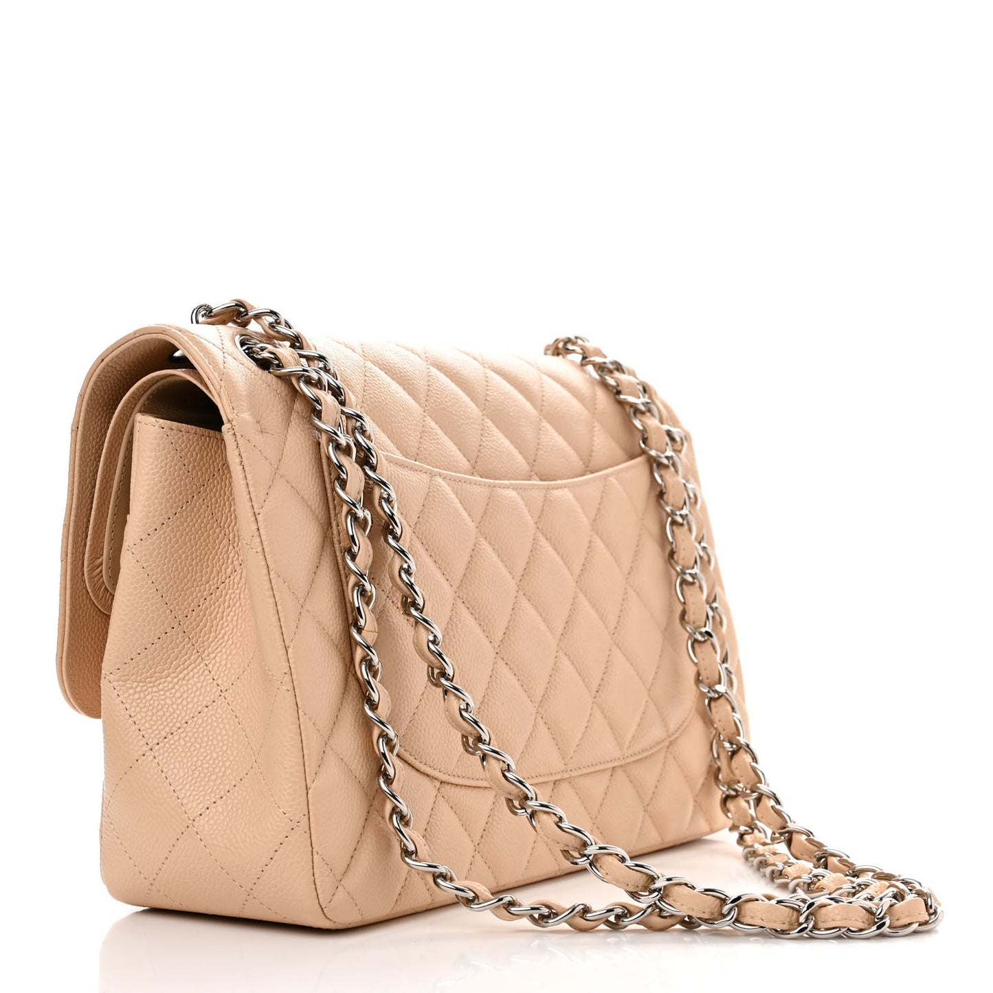 Caviar Quilted Jumbo Double Flap Light Beige