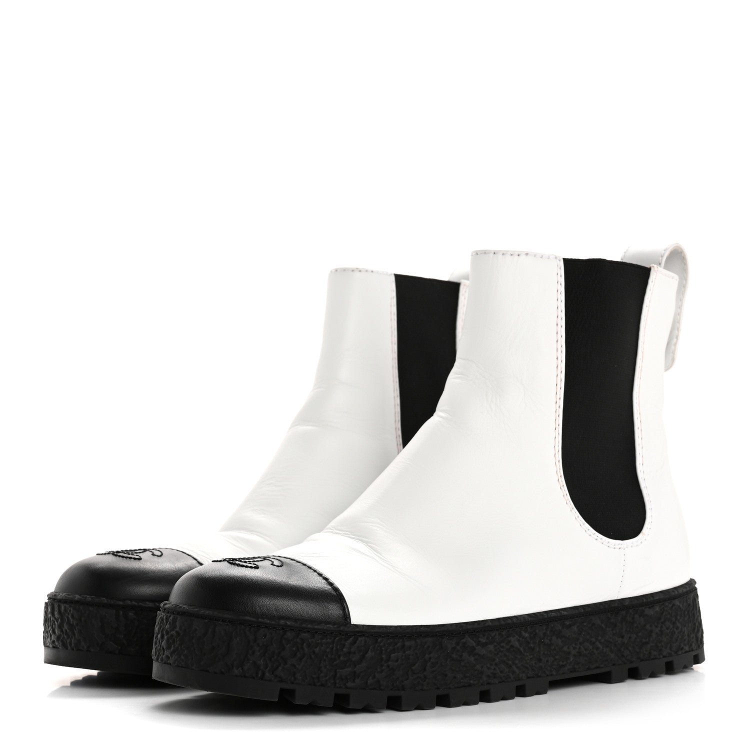 Chanel Calfskin Cap Toe CC Ankle Boots 39 White Black 4 of 15
