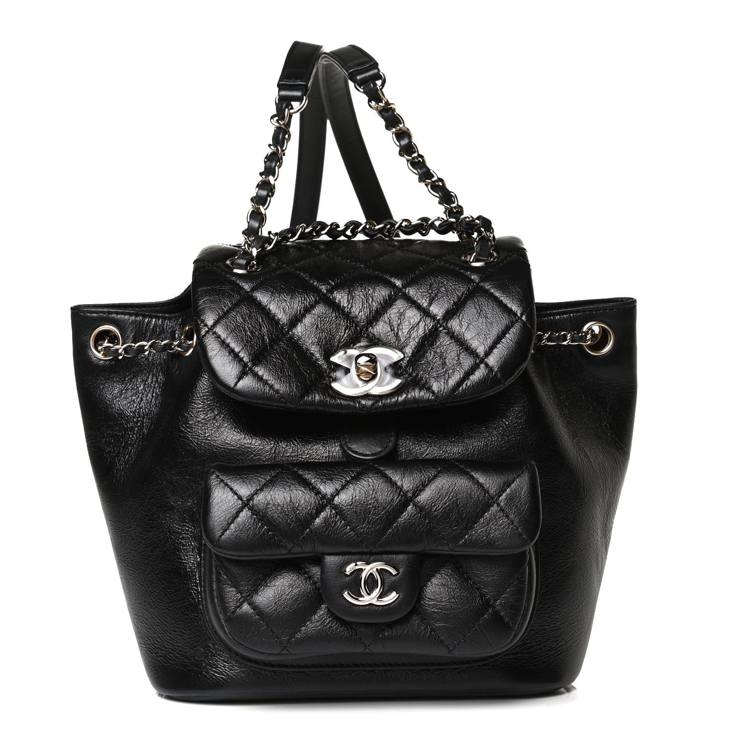 Chanel Glazed Aged Calfskin Quilted Small Duma Drawstring Backpack Black 1 of 12