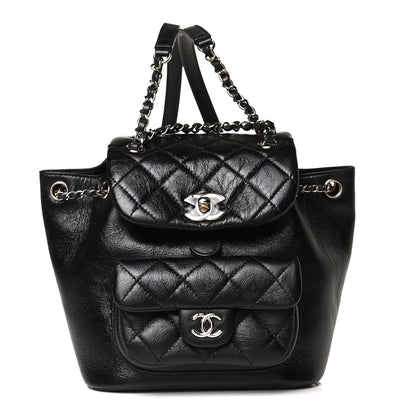 Chanel Glazed Aged Calfskin Quilted Small Duma Drawstring Backpack Black 1 of 12