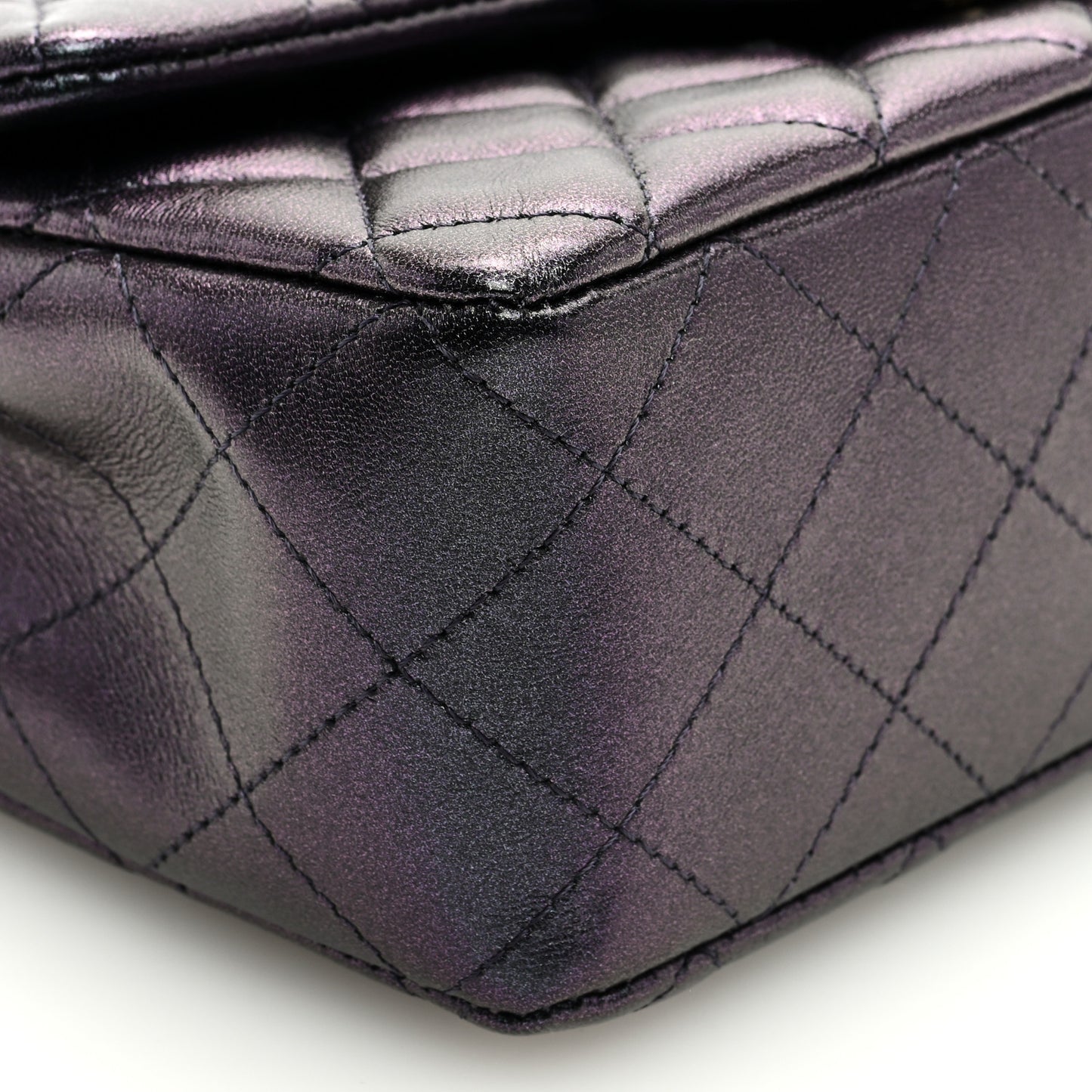 Iridescent Lambskin Quilted Mini Rectangular Flap Black