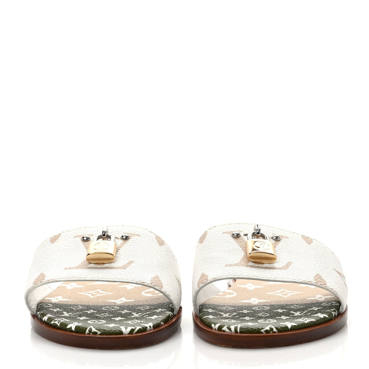 Monogram Giant Lock It Flat Mules 38 Kaki White