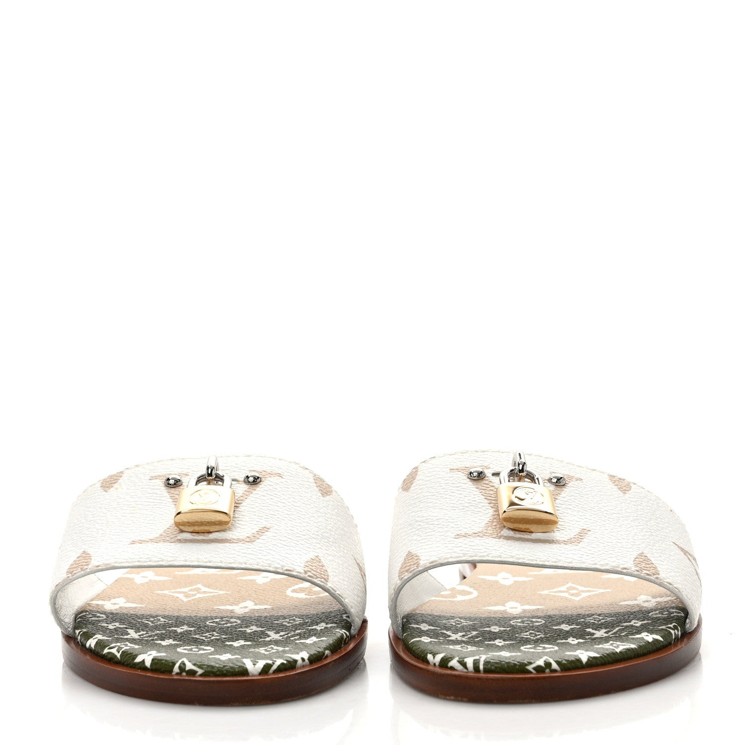 Louis Vuitton Monogram Giant Lock It Flat Mules 38 Kaki White 2 of 8