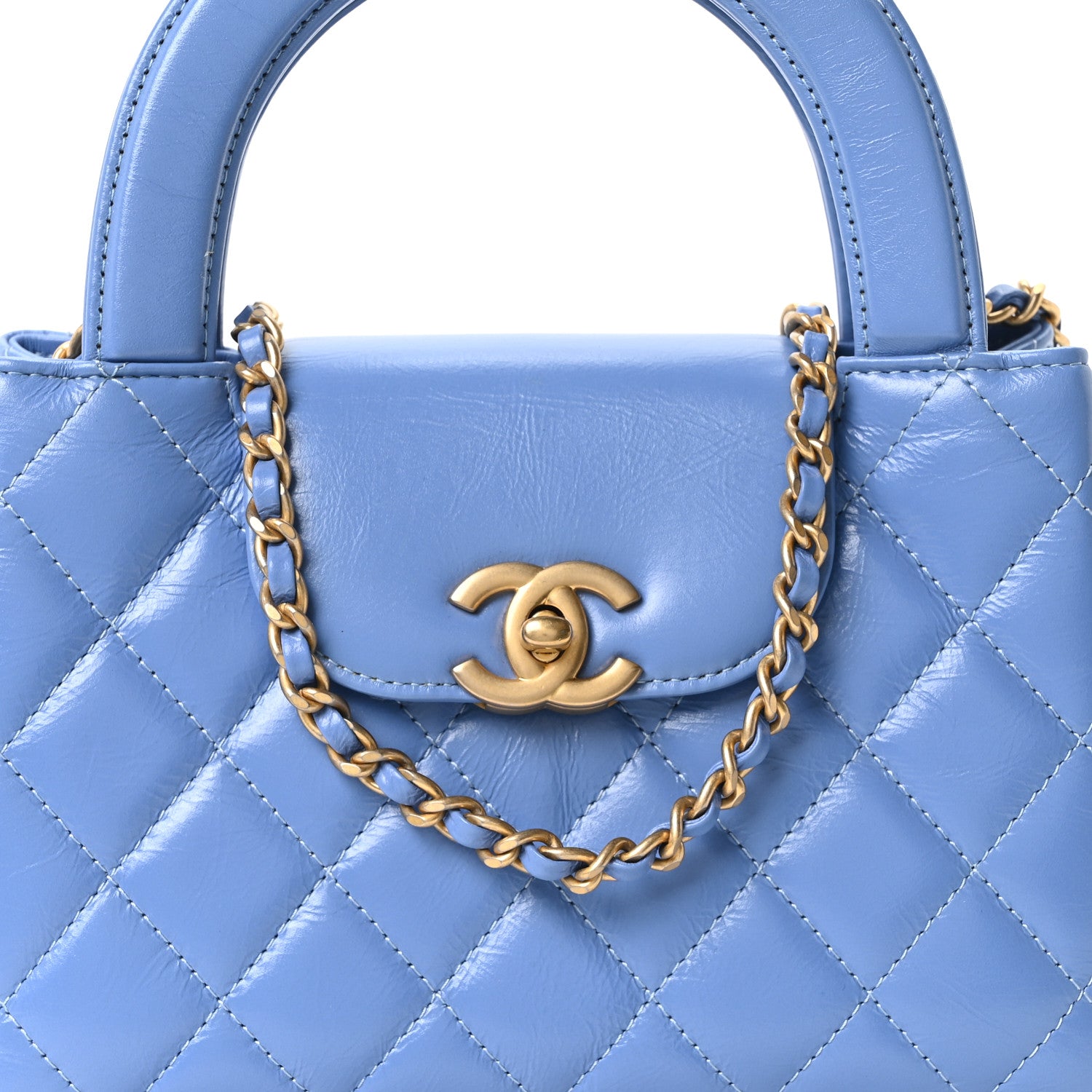 Chanel Shiny Aged Calfskin Quilted Nano Kelly Shopper Blue Blue 8 of 10