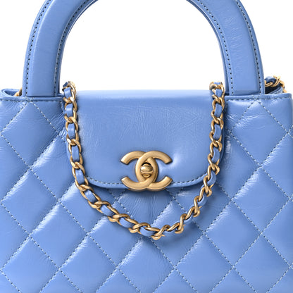 Chanel Shiny Aged Calfskin Quilted Nano Kelly Shopper Blue Blue 8 of 10