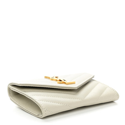 Saint Laurent Grain De Poudre Matelasse Chevron Small Monogram Envelope Wallet Crema Soft 3 of 8