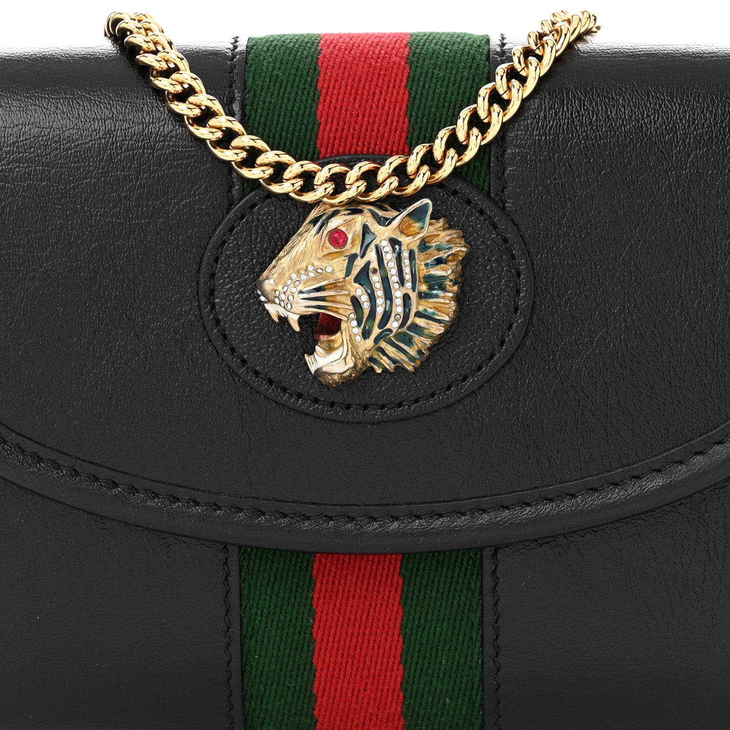 Gucci Textured Calfskin Web Mini Rajah Slim Flap Shoulder Bag Black 8 of 11