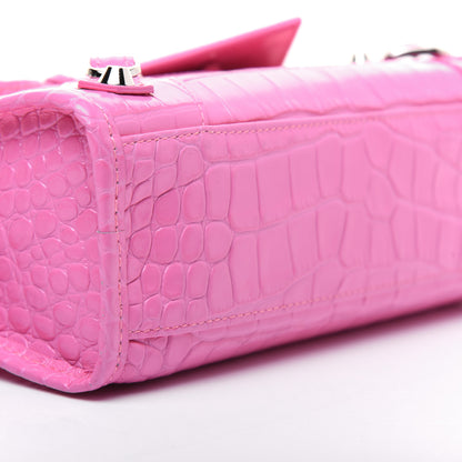 Balenciaga Shiny Supple Calfskin Crocodile Embossed Classic Silver Hardware Mini City Baby Pink 6 of 32