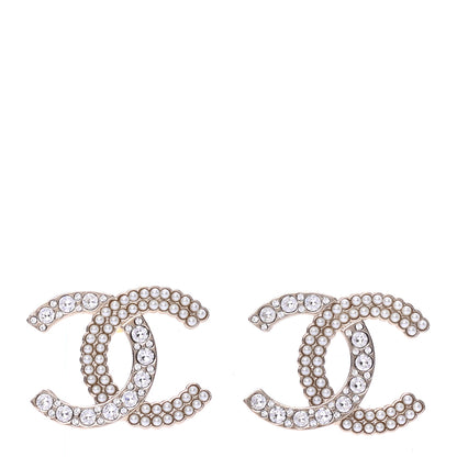Chanel Crystal Pearl CC Large Earrings Gold 1 of 4