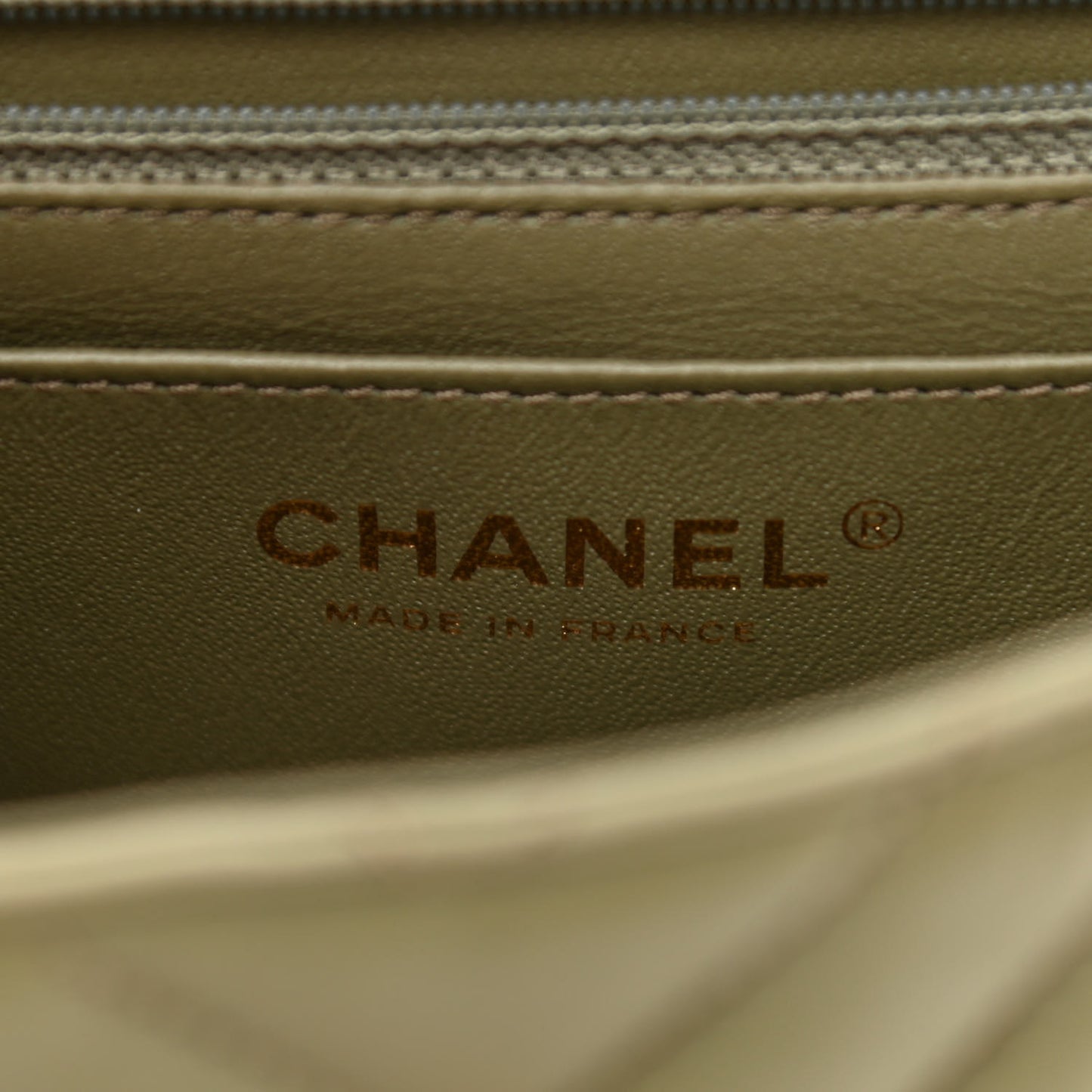 Calfskin Chevron Quilted Mini Rectangular Flap Khaki