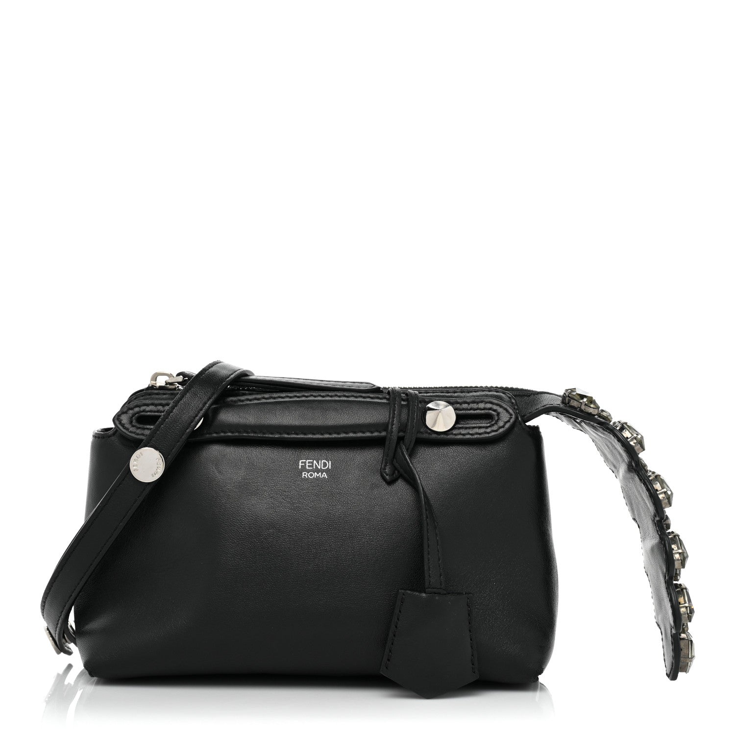 Fendi Shiny Nappa Crystal Croc Tail Mini By The Way Boston Bag Black Smoky Quartz 1 of 12