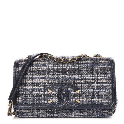 Chanel Tweed Watersnake Quilted Medium CC Filigree Flap Blue Black Ecru Silver 1 of 10