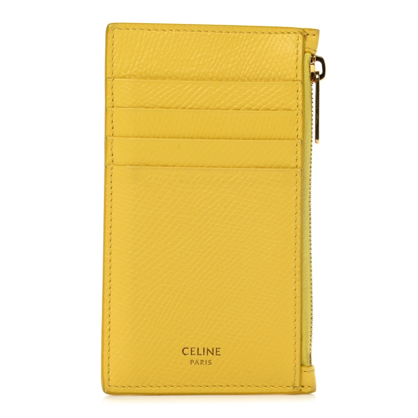 Grained Calfskin Zipped Card Holder Citron