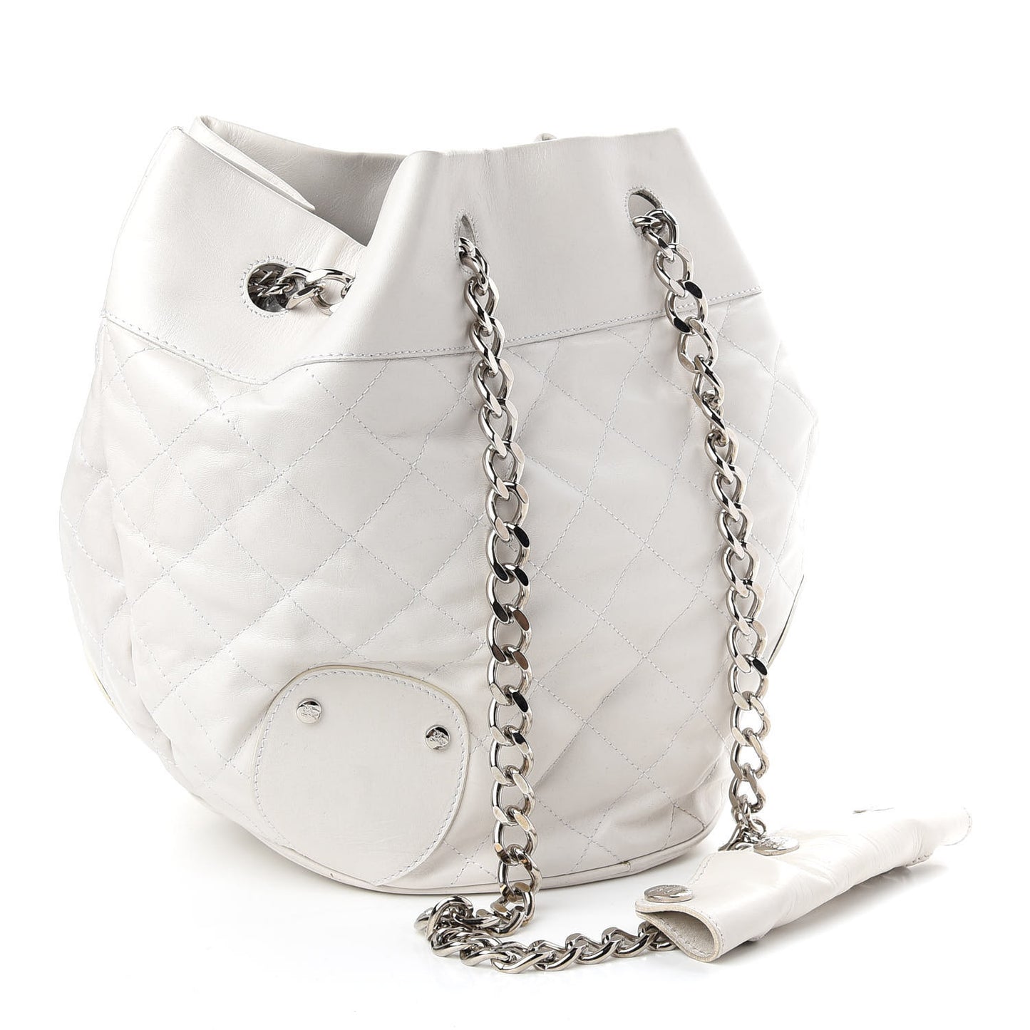 Calfskin Quilted Bucket Shoulder Bag White
