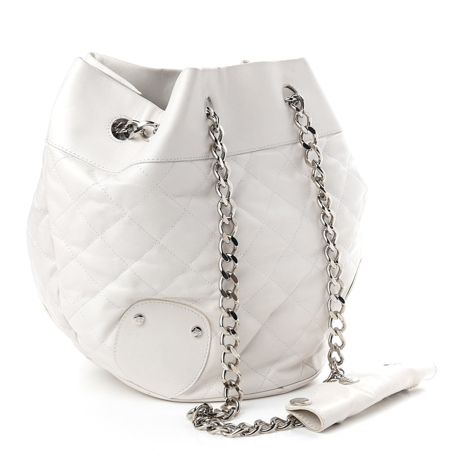Burberry Calfskin Quilted Bucket Shoulder Bag White 3 of 9