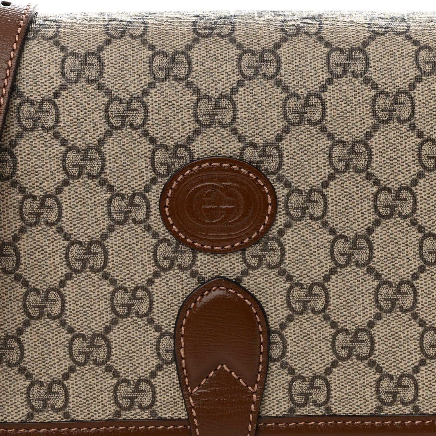 Gucci GG Supreme Monogram Azalea Calfskin Mini Retro Interlocking G Flap Shoulder Bag Beige Ebony Brown Sugar 7 of 9