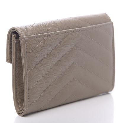 Saint Laurent Grain De Poudre Matelasse Chevron Small Monogram Envelope Wallet Dark Beige 3 of 7