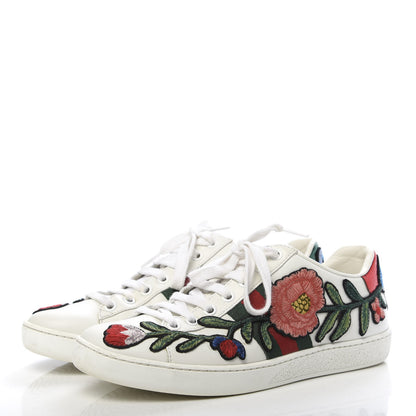 Gucci Calfskin Web Floral Embroidered Womens Ace Sneakers 35.5 White 3 of 10