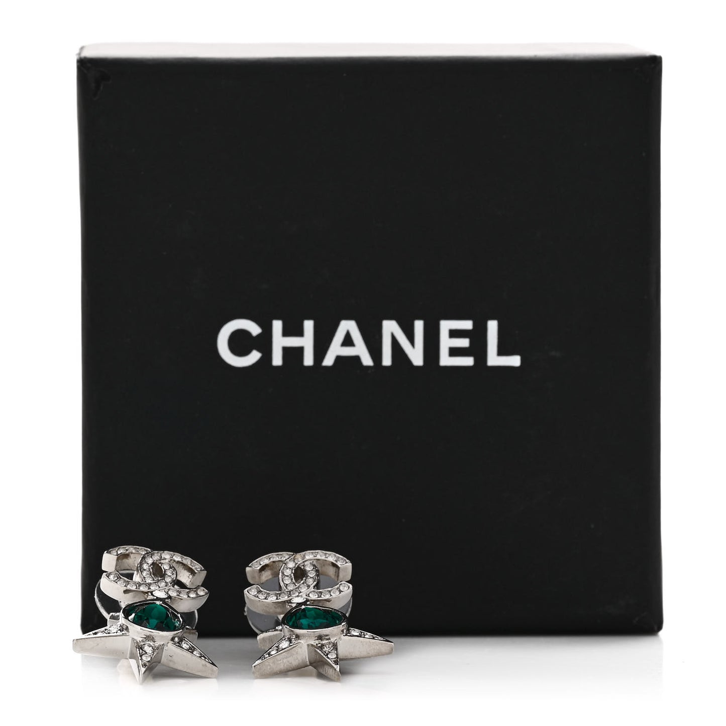 Crystal CC Star Drop Earrings Silver Green