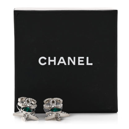 Chanel Crystal CC Star Drop Earrings Silver Green 5 of 5