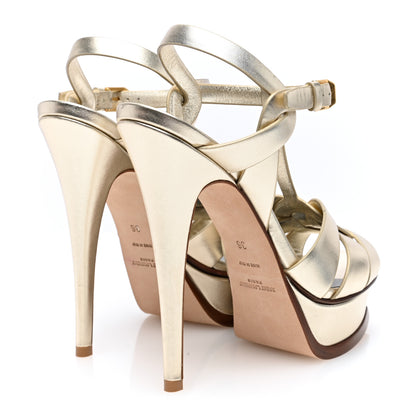 Saint Laurent Metallic Calfskin Tribute 105 Platform Sandals 36 Gold 4 of 7
