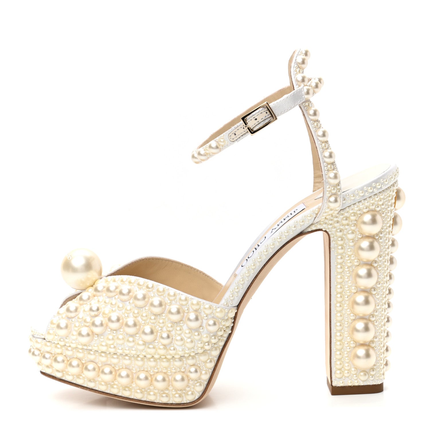 Jimmy Choo Pearl Satin Sacaria 120 Sandals 38.5 White 1 of 7