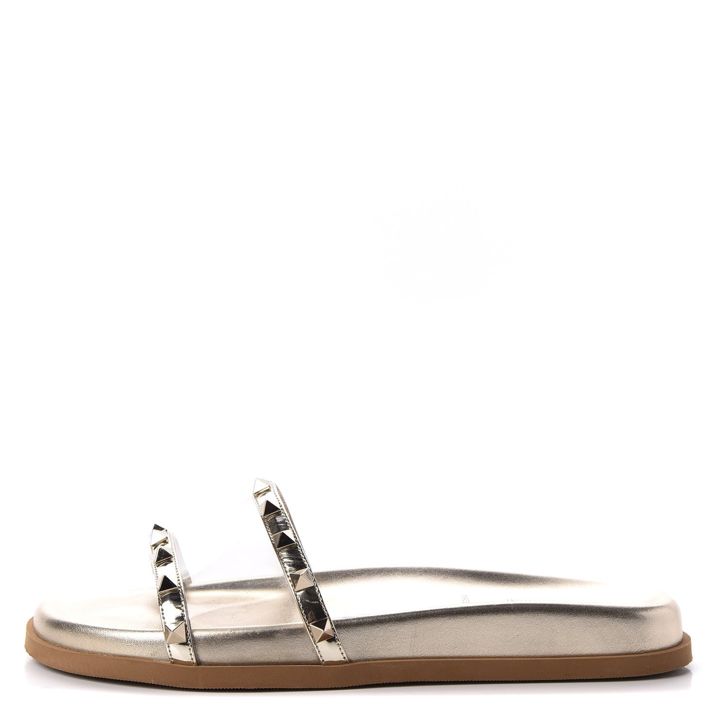 Valentino Garavani PVC Metallic Nappa Rockstud Moonwalk Flat Slide Sandals 37.5 Platino Transparent 1 of 10