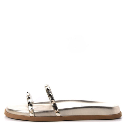 Valentino Garavani PVC Metallic Nappa Rockstud Moonwalk Flat Slide Sandals 37.5 Platino Transparent 1 of 10