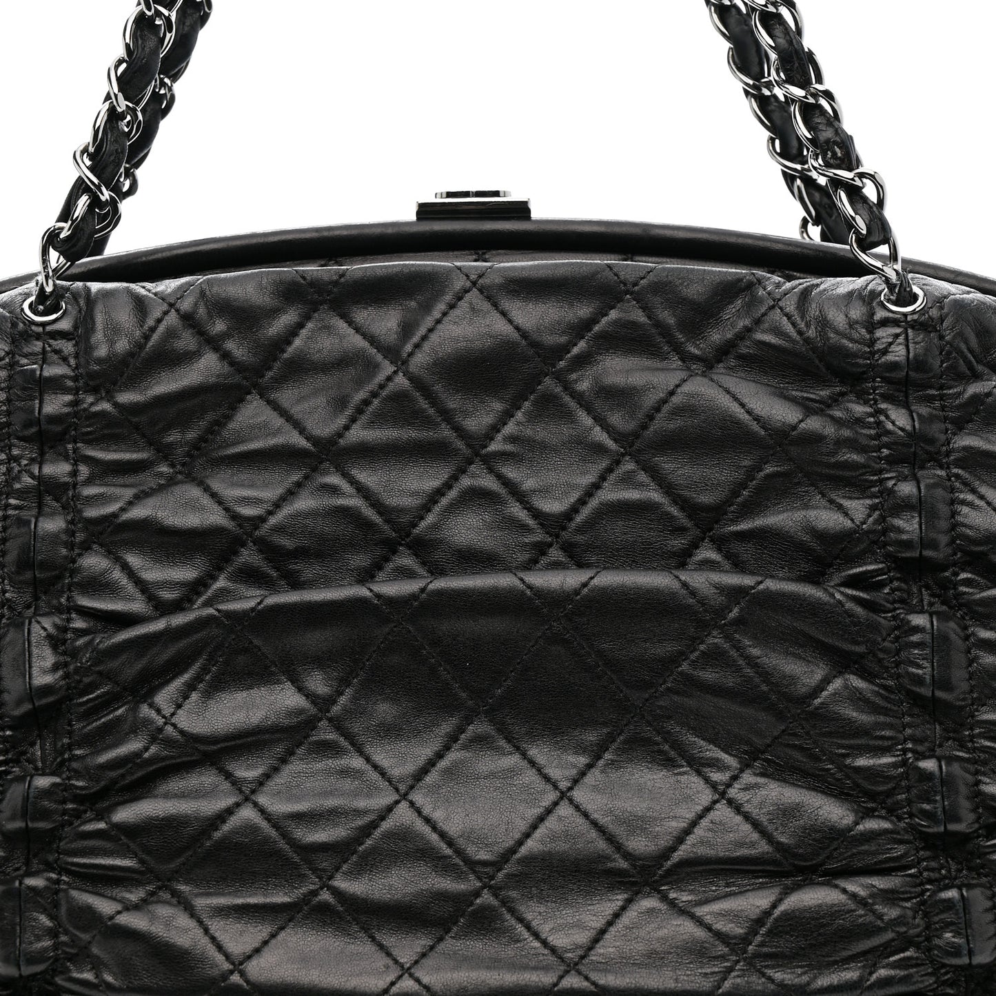 Lambskin Quilted Sharpei Frame Tote Black
