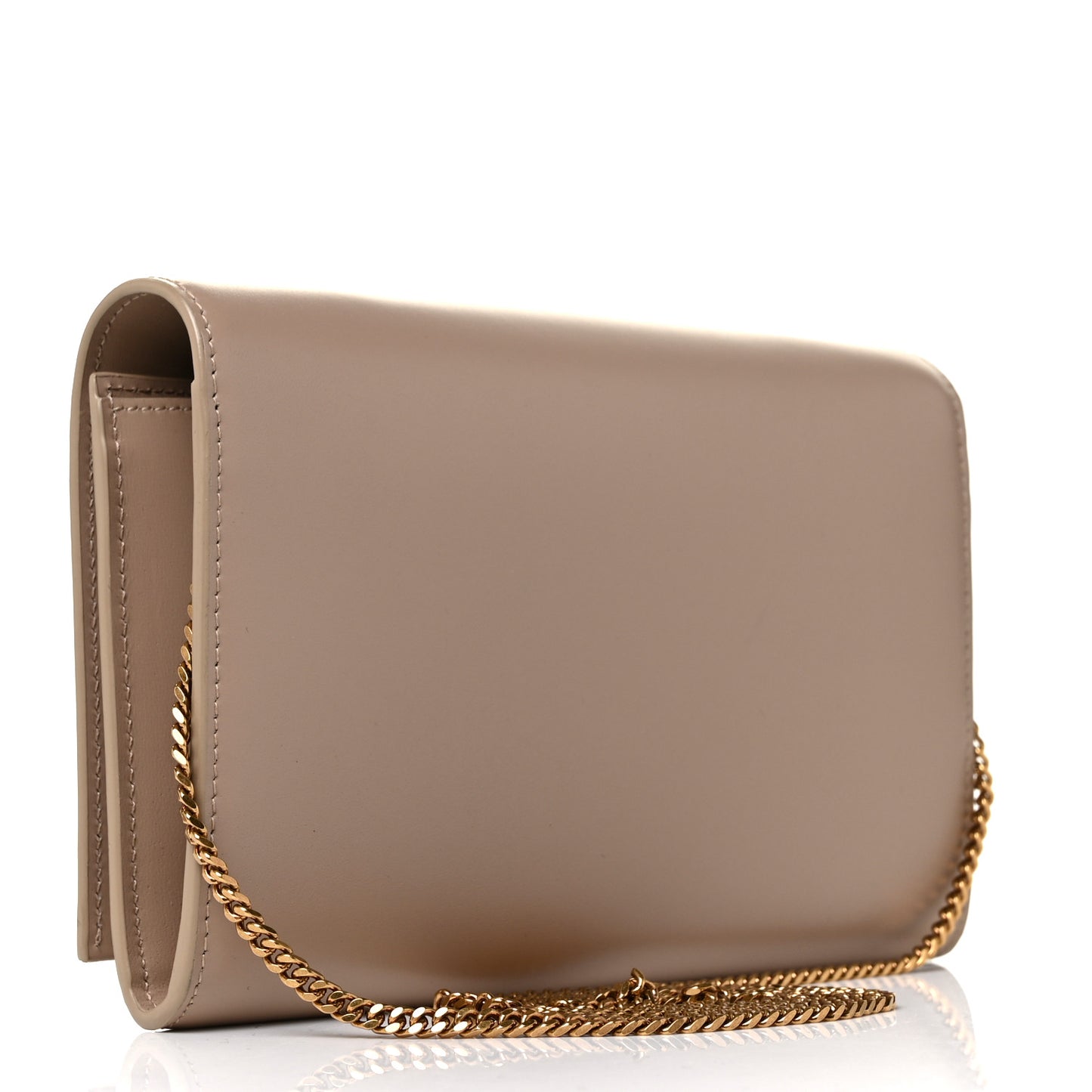 Glossy Calfskin Monogram Chain Wallet Dark Beige