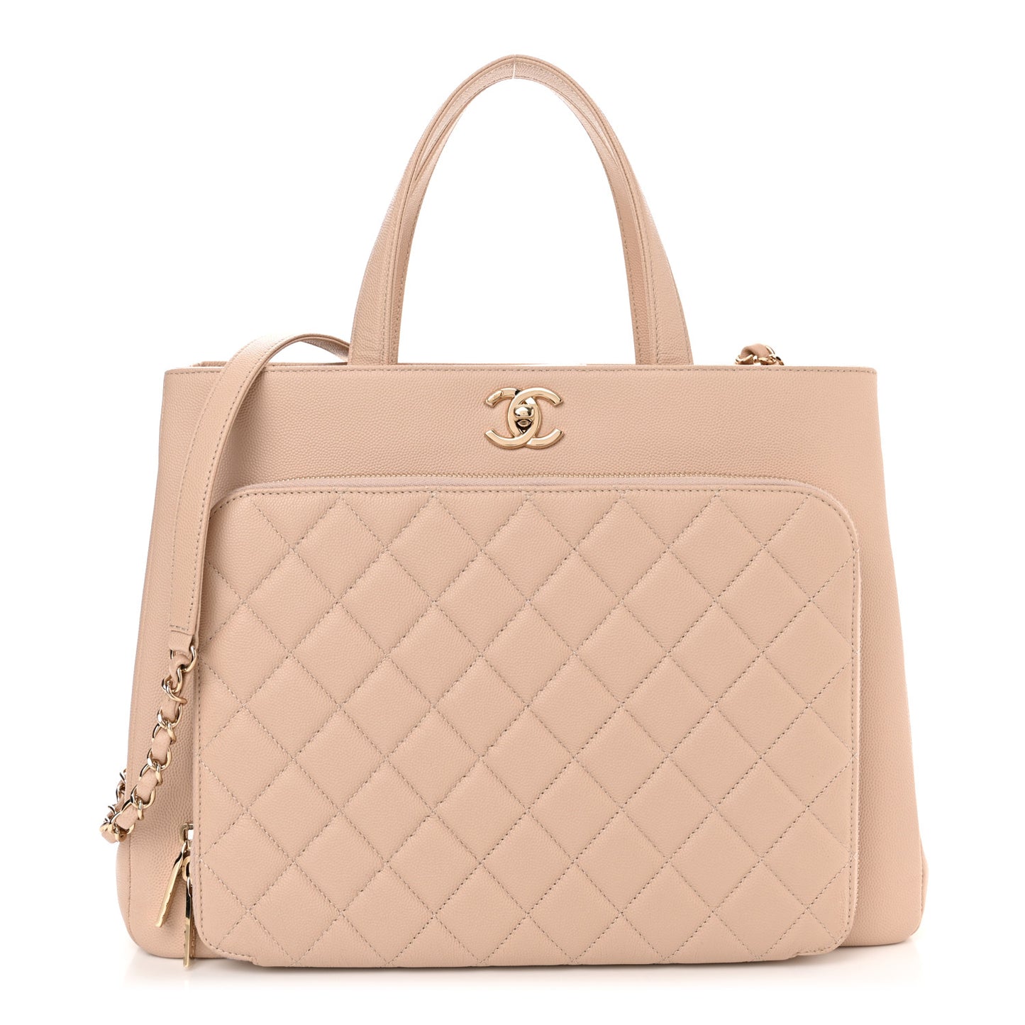 Caviar Quilted Large Business Affinity Shopping Bag Beige