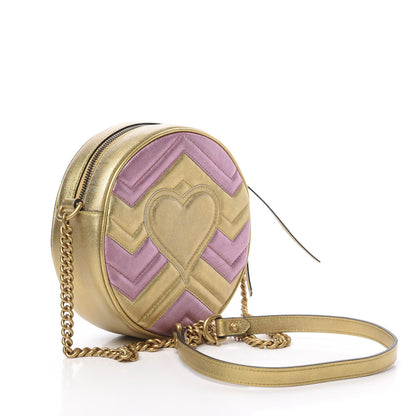 Gucci Metallic Nappa Matelasse Heart Mini GG Marmont Round Shoulder Bag Oro Vecchio Rosa 2 of 9
