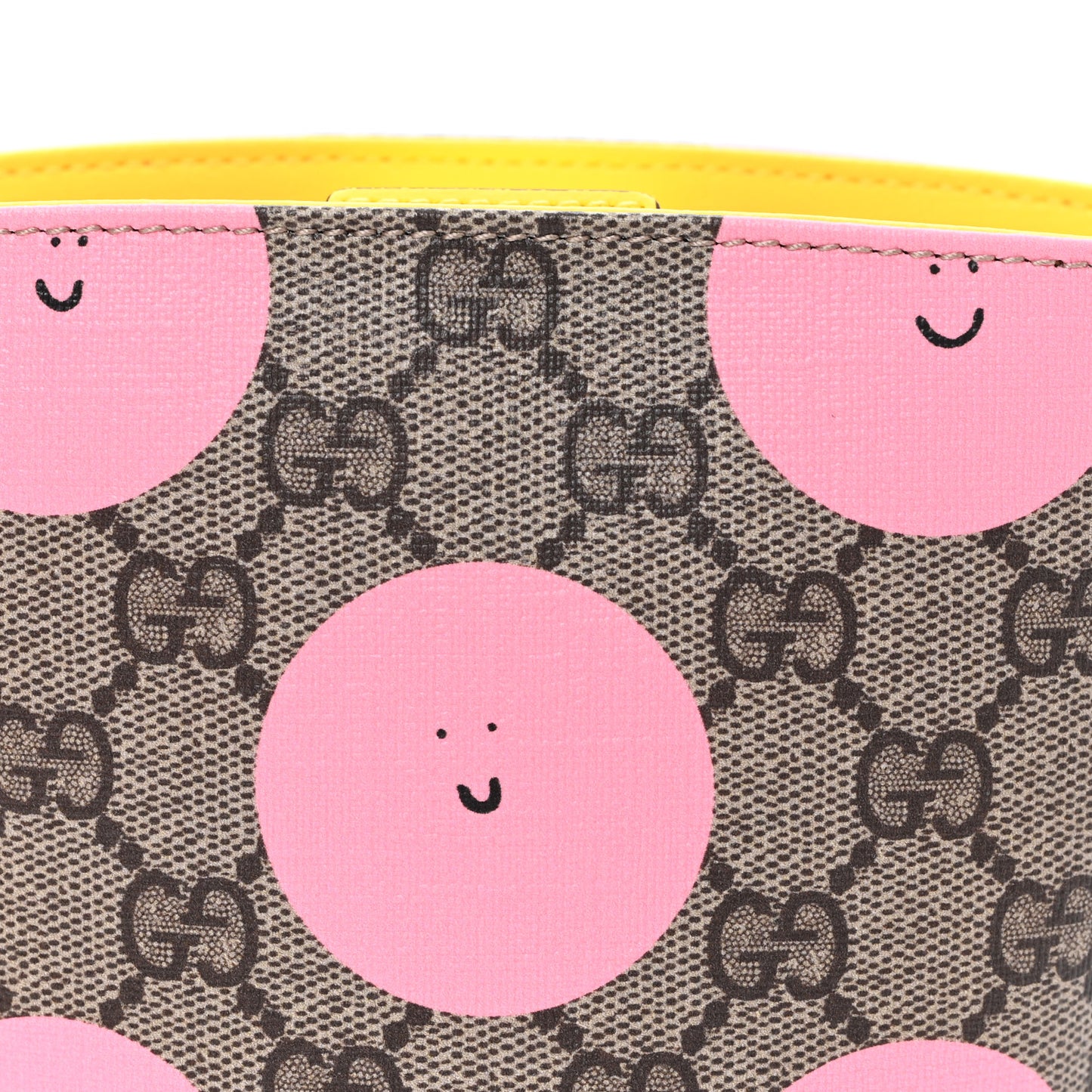 GG Supreme Monogram Childrens Printed Smile Bucket Bag Beige Dark Brown Yellow Pink