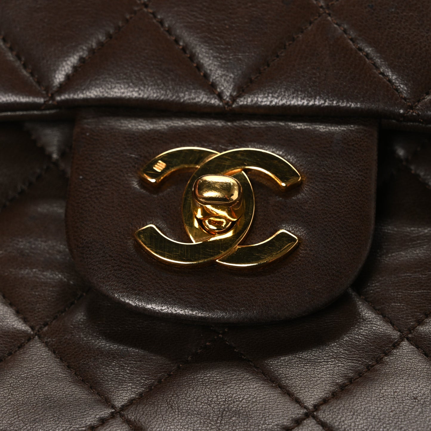Lambskin Quilted Medium Double Flap Dark Brown