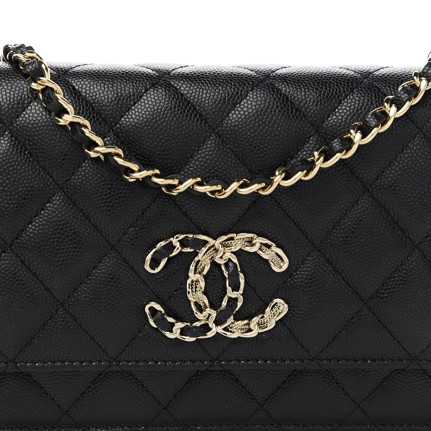 Caviar Quilted French New Wave Chain CC Wallet On Chain WOC Black