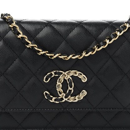 Chanel Caviar Quilted French New Wave Chain CC Wallet On Chain WOC Black 11 of 12
