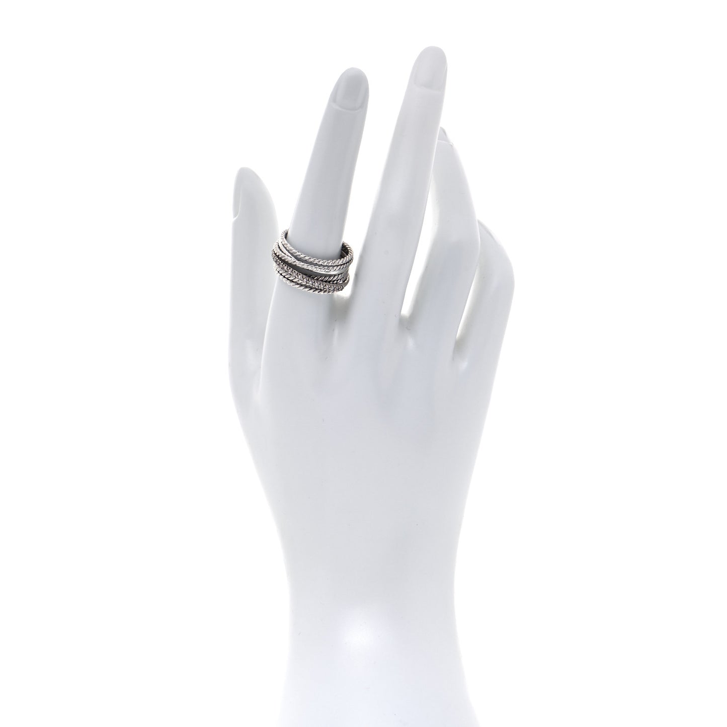 Sterling Silver 14K White Gold Diamond 11mm Wide Crossover Cable Ring 58 8.5