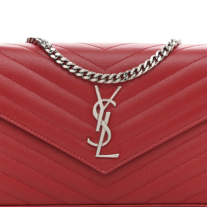 Saint Laurent Grain De Poudre Matelasse Chevron Monogram Chain Wallet Red 7 of 9