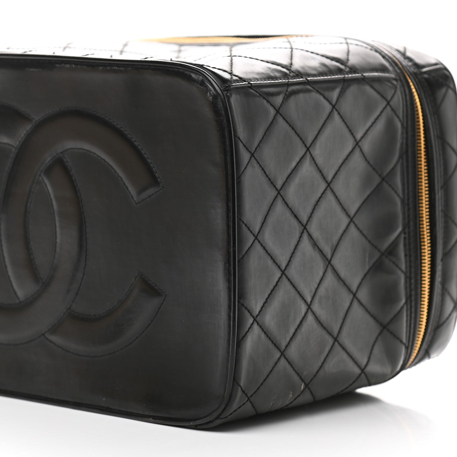 Chanel Patent Quilted CC Vanity Cosmetic Case Black 9 of 14