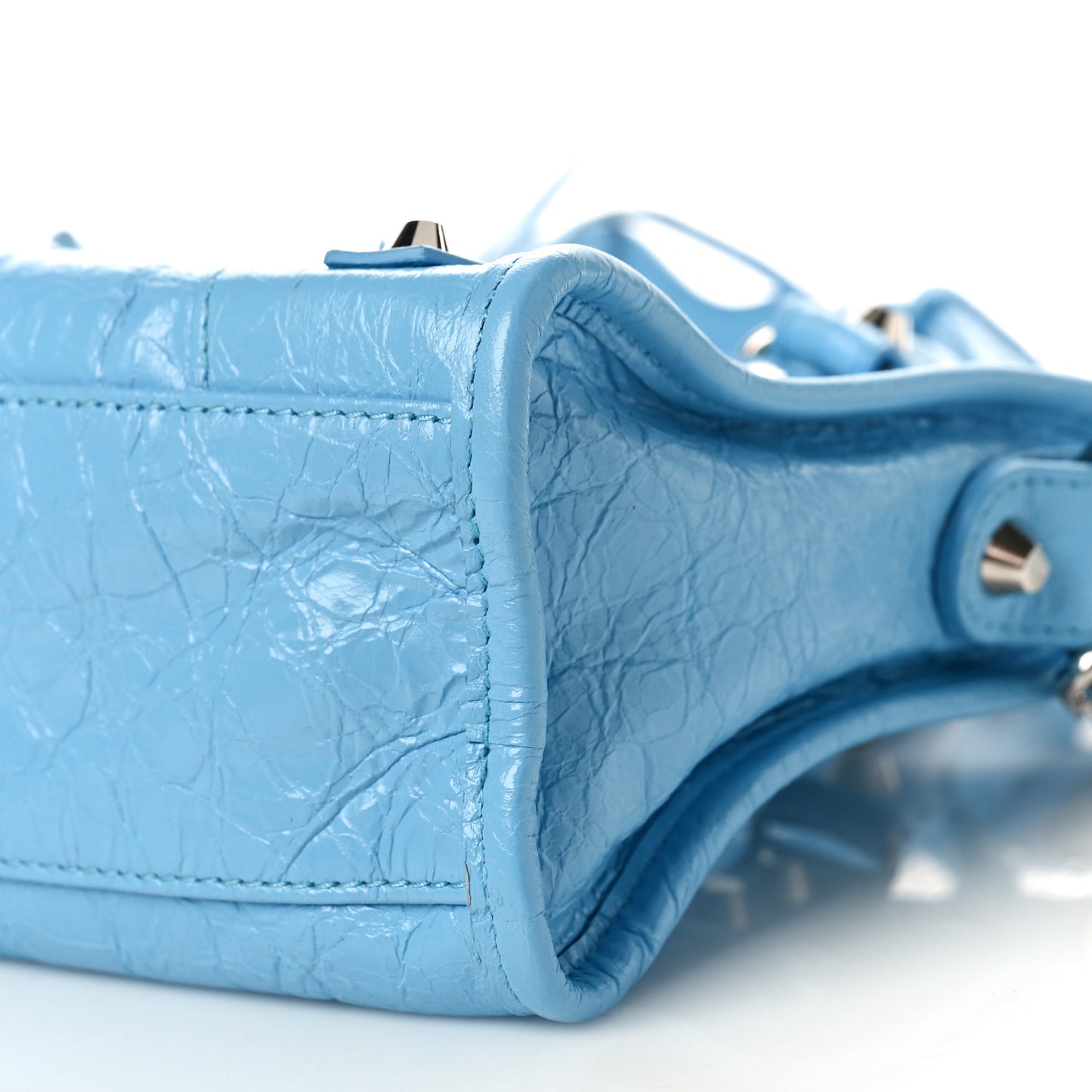 Agneau Classic Silver Hardware Mini City Logo Strap Baby Blue Black
