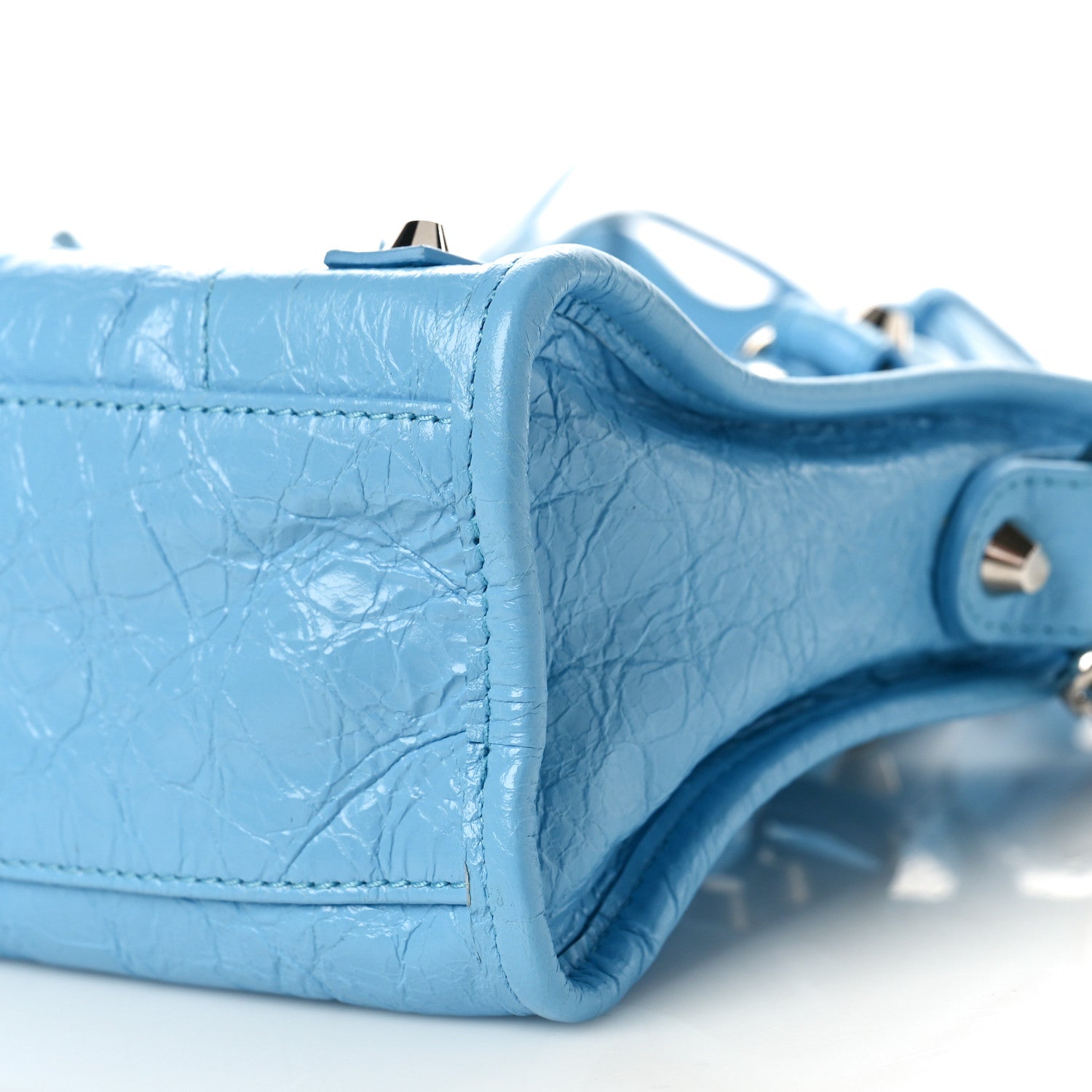 Balenciaga Agneau Classic Silver Hardware Mini City Logo Strap Baby Blue Black 10 of 10