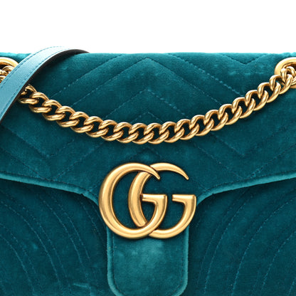 Gucci Velvet Matelasse Small GG Marmont Shoulder Bag Pavone Cyan 9 of 11