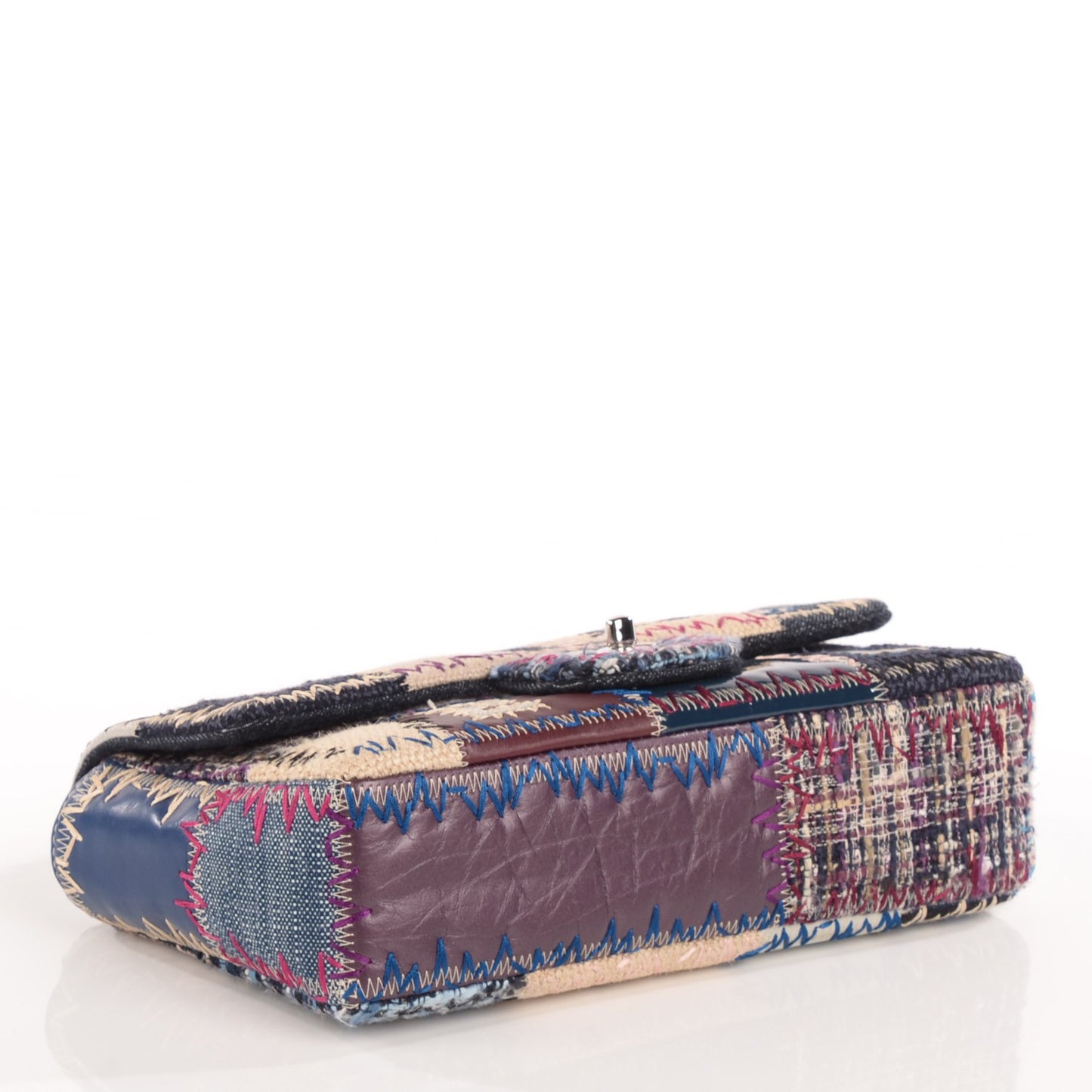 Denim Tweed Patchwork Medium Single Flap Multicolor