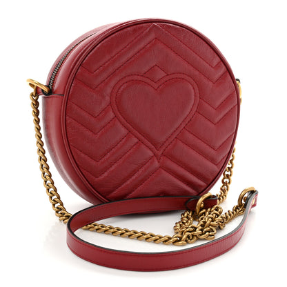 Gucci Glazed Calfskin Matelasse Heart Mini GG Marmont Round Shoulder Bag Romantic Cerise 3 of 11