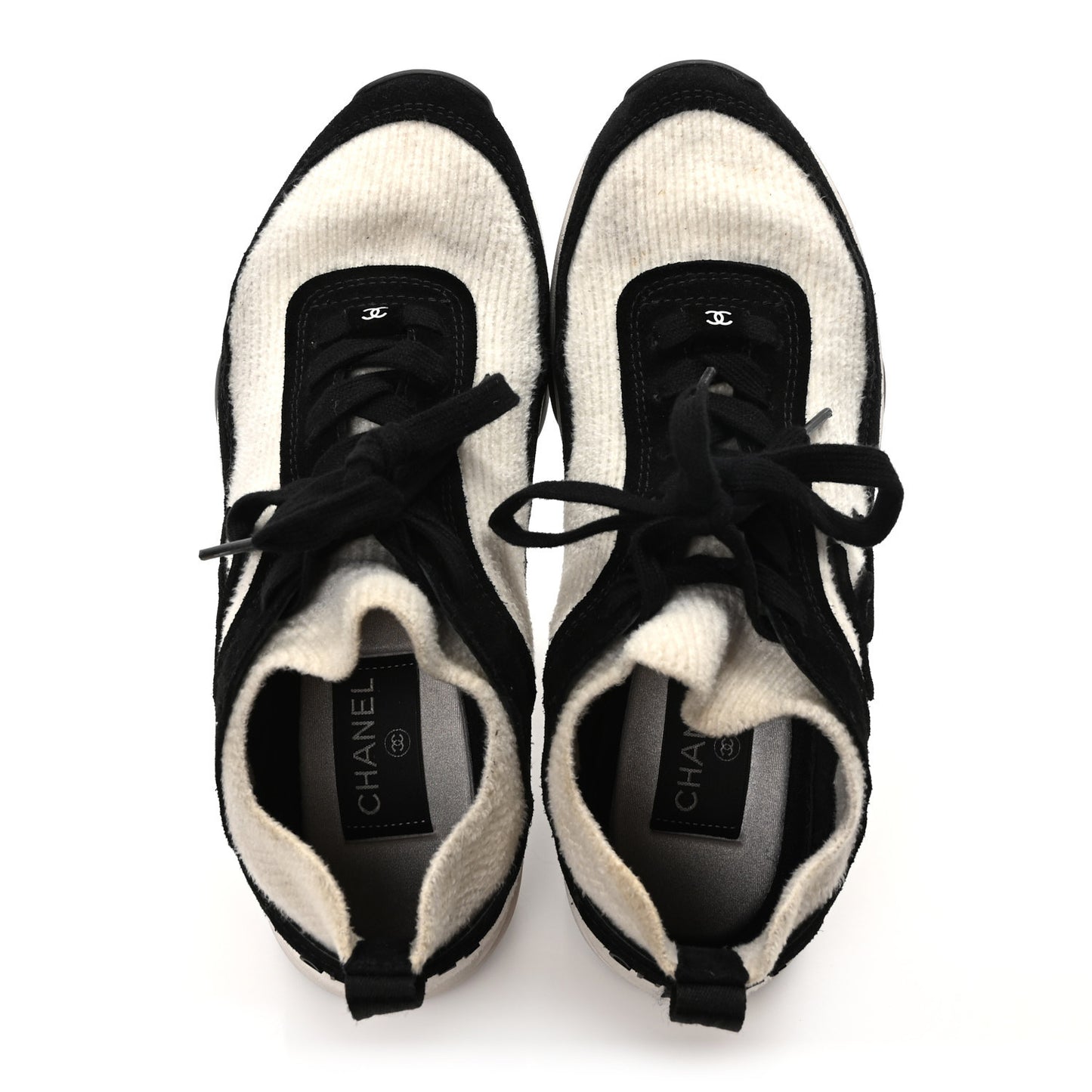 Fabric Suede Calfskin CC Sneakers 38 White Black