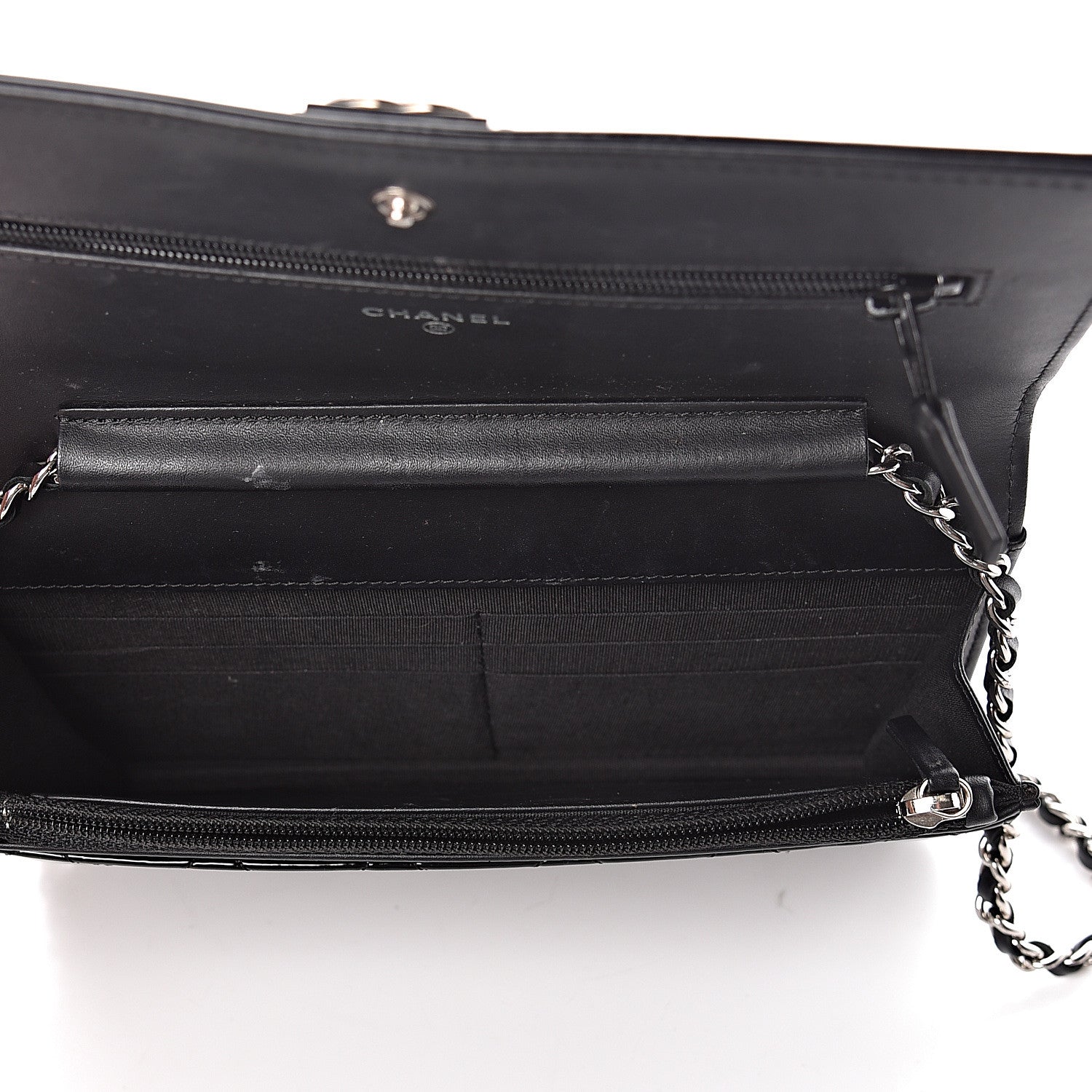 Chanel Patent Calfskin Quilted Boy Wallet On Chain WOC Black 5 of 13
