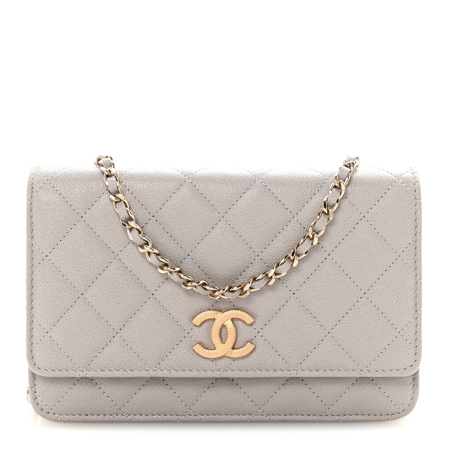 Chanel Caviar Quilted Studded CC Wallet On Chain WOC Grey 1 of 12