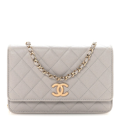 Chanel Caviar Quilted Studded CC Wallet On Chain WOC Grey 1 of 12